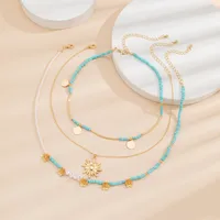 Fashion Beaded Sequins Flower Pendant Alloy Muilt-layer Necklace main image 2