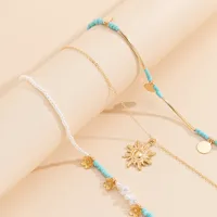 Fashion Beaded Sequins Flower Pendant Alloy Muilt-layer Necklace main image 4