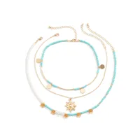 Fashion Beaded Sequins Flower Pendant Alloy Muilt-layer Necklace main image 5