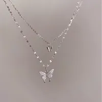 Fashion Double Rhinestone Butterfly Pendent Alloy Necklace main image 1