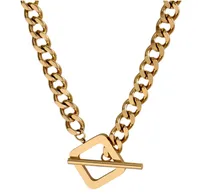 304 Stainless Steel 18K Gold Plated Hip-Hop Inlaid Gold Geometric Necklace main image 5