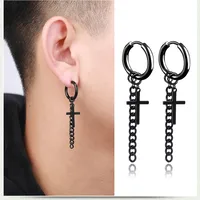 Hip-hop Geometric Cross Sword Men's Titanium Steel Single Hoop Earrings main image 1