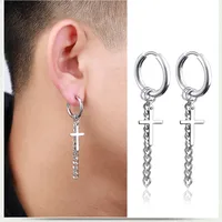 Hip-hop Geometric Cross Sword Men's Titanium Steel Single Hoop Earrings main image 2