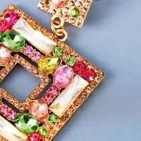 New Geometric Color Diamond Square Hollow Pendant Earrings main image 2