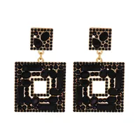 New Geometric Color Diamond Square Hollow Pendant Earrings sku image 1