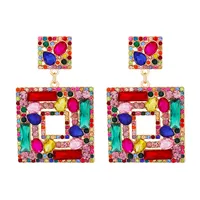 New Geometric Color Diamond Square Hollow Pendant Earrings sku image 2