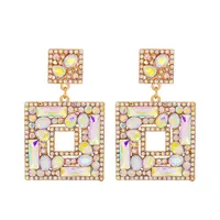 New Geometric Color Diamond Square Hollow Pendant Earrings sku image 3