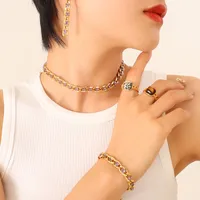 Wholesale Jewelry Retro Geometric 304 Stainless Steel Zircon 18K Gold Plated Bracelets Earrings Necklace sku image 39