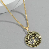 Retro Circle Hollow Tree Of Life Pendant Titanium Steel Necklace sku image 1