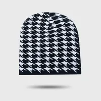Autumn And Winter Warm Hat Female Fashion Retro Houndstooth Knitted Hat sku image 1
