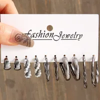 New Normcore Metal Earrings Suit 5 Pairs Of Creative Simple Gold Round Ring Earrings Inlaid Pearl Earrings sku image 7