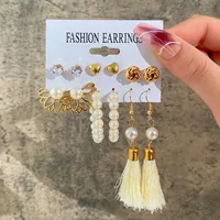 Europe And America Cross Border New Love Heart Earrings 6-piece Set Creative Pearl Diamond Gold Round Ring Earrings Set Earring sku image 12