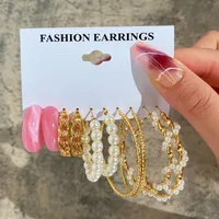 Europe And America Cross Border New Love Heart Earrings 6-piece Set Creative Pearl Diamond Gold Round Ring Earrings Set Earring sku image 19