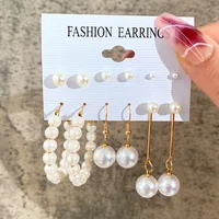 Europe And America Cross Border New Love Heart Earrings 6-piece Set Creative Pearl Diamond Gold Round Ring Earrings Set Earring sku image 8