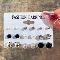 Europe And America Cross Border New Love Heart Earrings 6-piece Set Creative Pearl Diamond Gold Round Ring Earrings Set Earring sku image 6