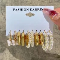 Europe And America Cross Border New Love Heart Earrings 6-piece Set Creative Pearl Diamond Gold Round Ring Earrings Set Earring sku image 22