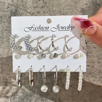 Europe And America Cross Border New Love Heart Earrings 6-piece Set Creative Pearl Diamond Gold Round Ring Earrings Set Earring sku image 23