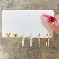 Europe And America Cross Border New Love Heart Earrings 6-piece Set Creative Pearl Diamond Gold Round Ring Earrings Set Earring sku image 3