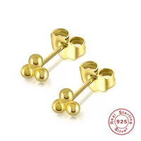 925 Sterling Silver No Inlaid Geometric Ball Ear Studs main image 3