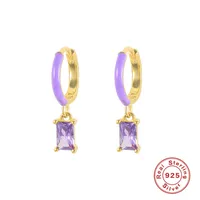 925 Sterling Silver Artificial Gemstones Geometric Earrings main image 4