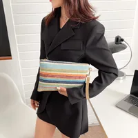 Straw Color Block Weave Square Evening Bags main image 2