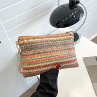 Straw Color Block Weave Square Evening Bags main image 5