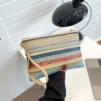 Straw Color Block Weave Square Evening Bags sku image 2