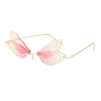 New Dragonfly Sunglasses Women's Fashion Wings Sunglasses Trendy Double Lens Party Ball Sunglasses sku image 10