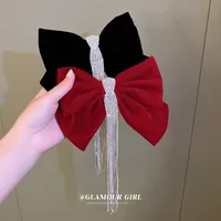Women's Sweet Bow Knot Cloth Tassel Rhinestones Hair Clip main image 2