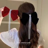Women's Sweet Bow Knot Cloth Tassel Rhinestones Hair Clip main image 6