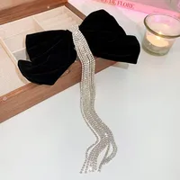 Women's Sweet Bow Knot Cloth Tassel Rhinestones Hair Clip sku image 1