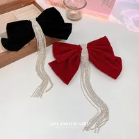 Women's Sweet Bow Knot Cloth Tassel Rhinestones Hair Clip main image 4