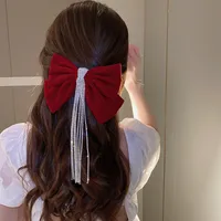 Women's Sweet Bow Knot Cloth Tassel Rhinestones Hair Clip main image 1