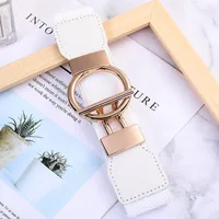 Fashion Round Pu Leather Fabric Metal Button Belt sku image 3