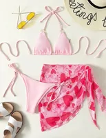 Women's Fashion Printing Solid Color Elastic Band 3 Piece Set Bikinis main image 3