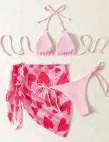 Women's Fashion Printing Solid Color Elastic Band 3 Piece Set Bikinis main image 5