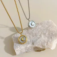 Wholesale Jewelry Retro Round Moon 304 Stainless Steel 16K Gold Plated White Gold Plated Gold Plated Plating Necklace main image 4