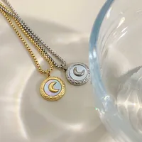 Wholesale Jewelry Retro Round Moon 304 Stainless Steel 16K Gold Plated White Gold Plated Gold Plated Plating Necklace main image 2