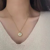 Wholesale Jewelry Retro Round Moon 304 Stainless Steel 16K Gold Plated White Gold Plated Gold Plated Plating Necklace main image 1