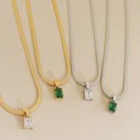 304 Stainless Steel 16K Gold Plated White Gold Plated Gold Plated Retro Plating Geometric Square Zircon Necklace main image 4