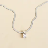 304 Stainless Steel 16K Gold Plated White Gold Plated Gold Plated Retro Plating Geometric Square Zircon Necklace sku image 3