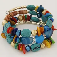 Ethnic Style Irregular Synthetic Resin Beaded Layered Bangle 1 Set main image 6