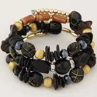 Ethnic Style Irregular Synthetic Resin Beaded Layered Bangle 1 Set main image 4