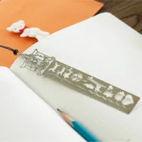Simple Hollow Delicate Metal Bookmark With Scale Ruler Creative Multifunctional Exquisite Painting Icon Model Ruler main image 4