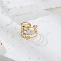 Wholesale Jewelry Fashion Geometric Star 304 Stainless Steel Artificial Rhinestones Open Ring main image 1