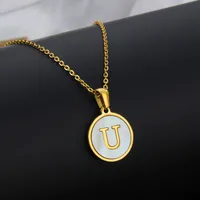 Titanium Steel 18K Gold Plated Simple Style Plating Inlaid Shell Letter Necklace sku image 14