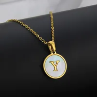 Titanium Steel 18K Gold Plated Simple Style Plating Inlaid Shell Letter Necklace sku image 27