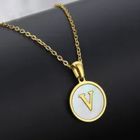 Titanium Steel 18K Gold Plated Simple Style Plating Inlaid Shell Letter Necklace sku image 26