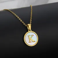 Titanium Steel 18K Gold Plated Simple Style Plating Inlaid Shell Letter Necklace sku image 8