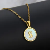 Titanium Steel 18K Gold Plated Simple Style Plating Inlaid Shell Letter Necklace sku image 19